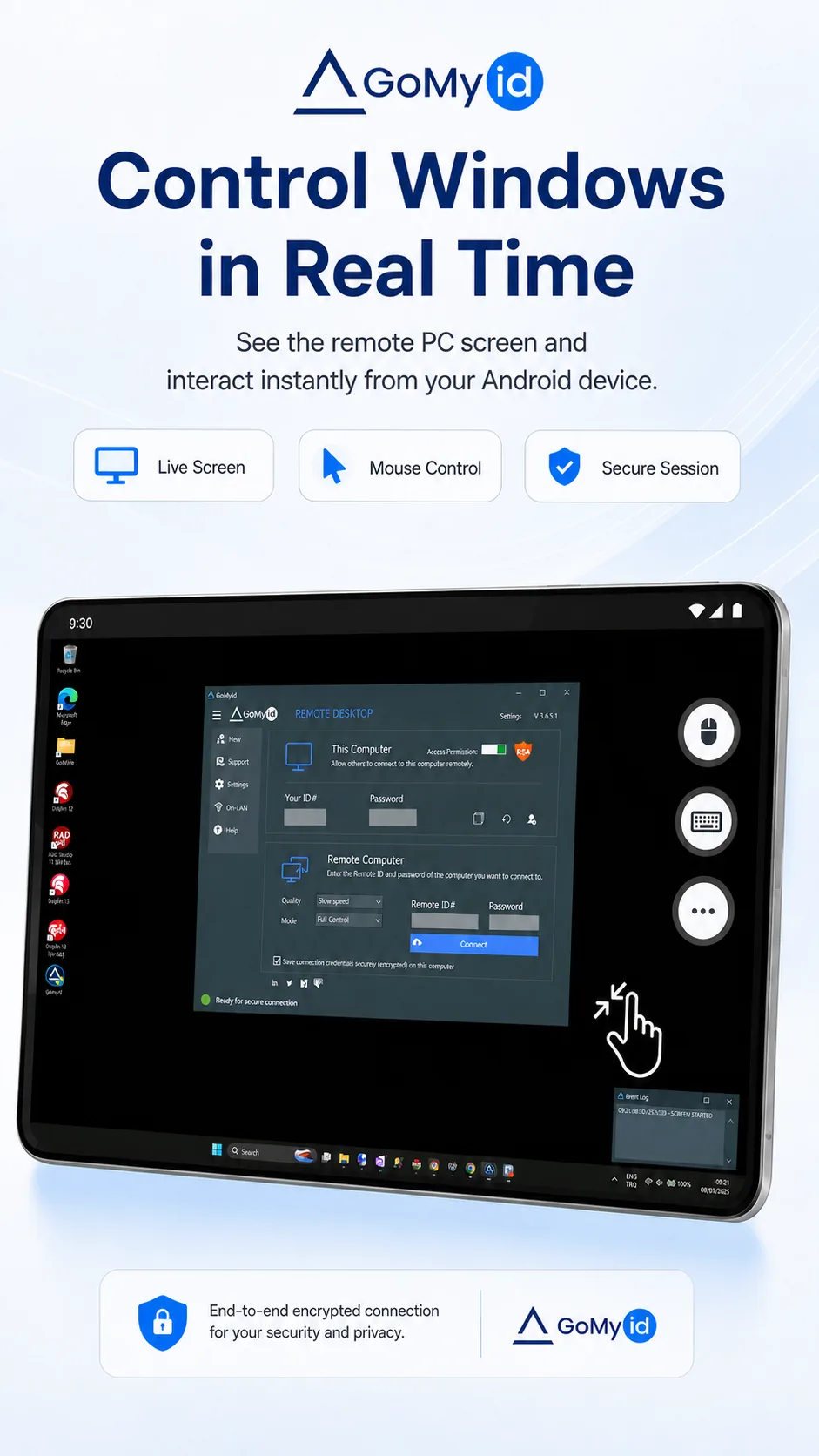 Windows desktop controlled from GoMyid Android